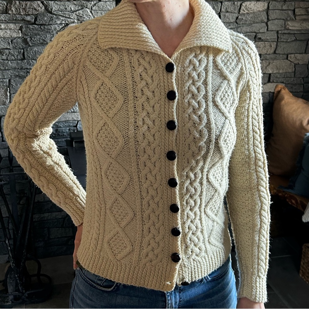 Handmade Fisherman Cardigan Sweater Cable Knit Aran Chunky Coastal Maritime Sea